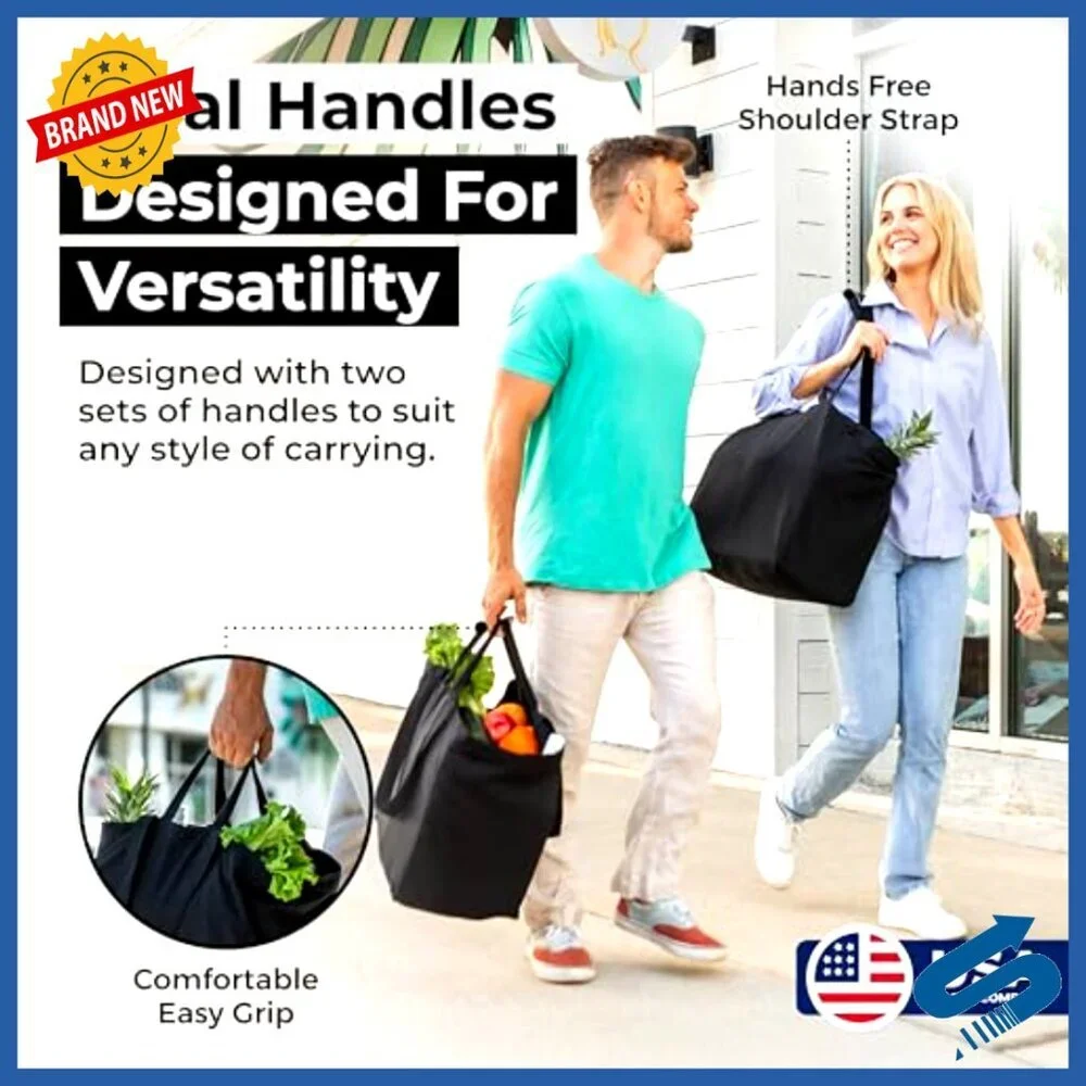 Heavy Duty Canvas Grocery Tote Set with Pockets Foldable Washable XL